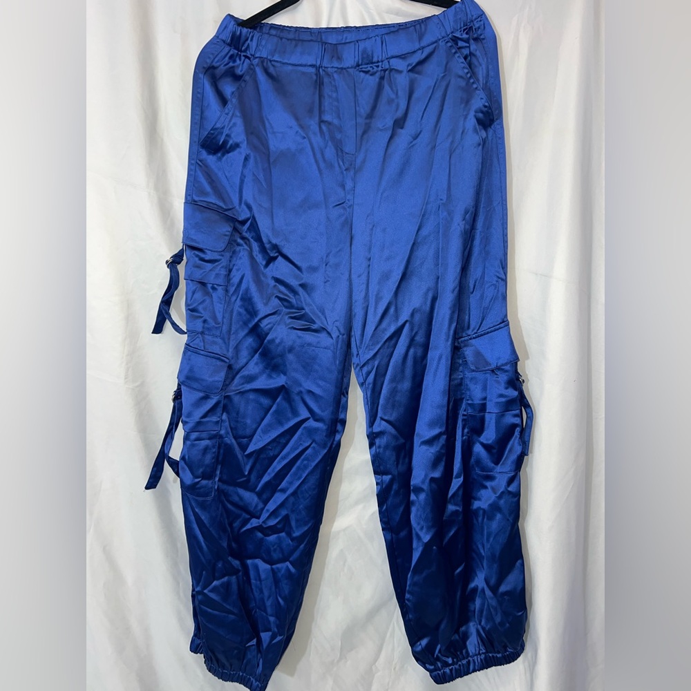 Olia Women's Elegant Blue satin parachute Track Pants